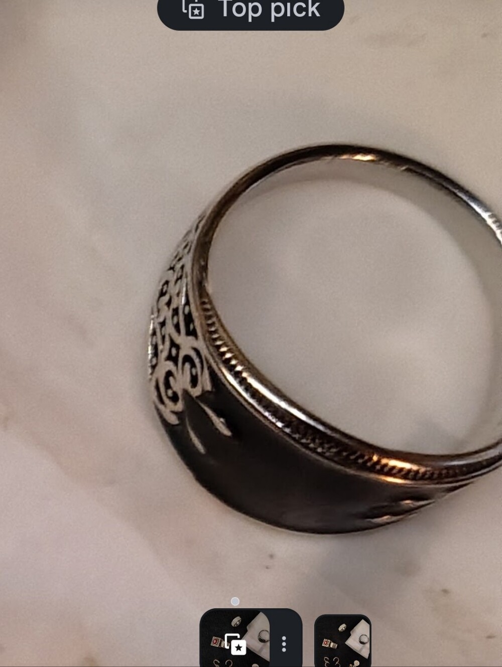 Sterling Silver Engraved Band Ring - Filigree Accent